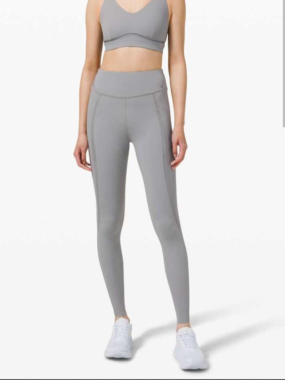 Lululemon Super High Rise Gloss Trim Run Tights Leggings Ribbed Rhino Grey 6